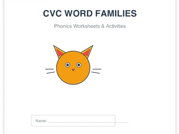 CVC Word Families Phonics Workbook – 20 Cute Activity Pages (Short Vowels)