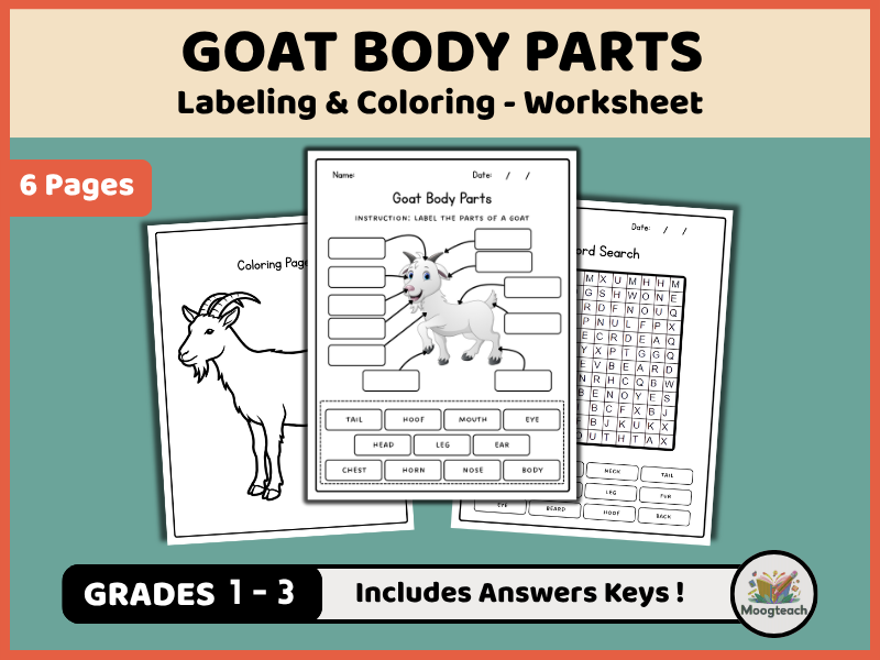 Goat Body Parts | Mammal Anatomy | Labeling & Coloring | Farm Animals | Science Worksheet | KS1 | KS