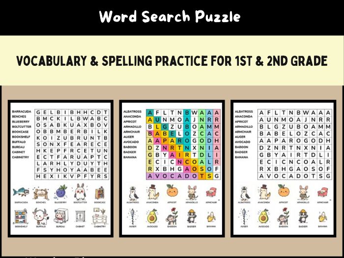 Word Search Puzzle | Vocabulary & Spelling Practice for 1st & 2nd Grade