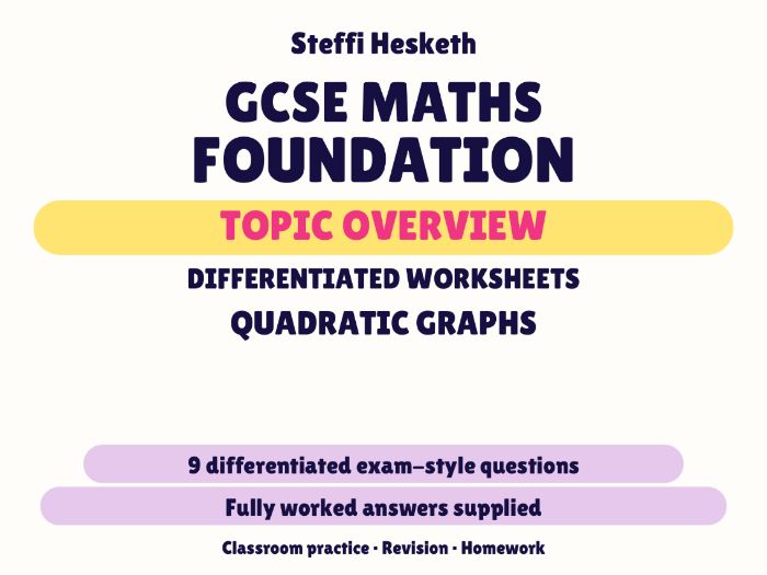 GCSE Foundation Quadratic Graphs | Topic Overview Differentiated Worksheet