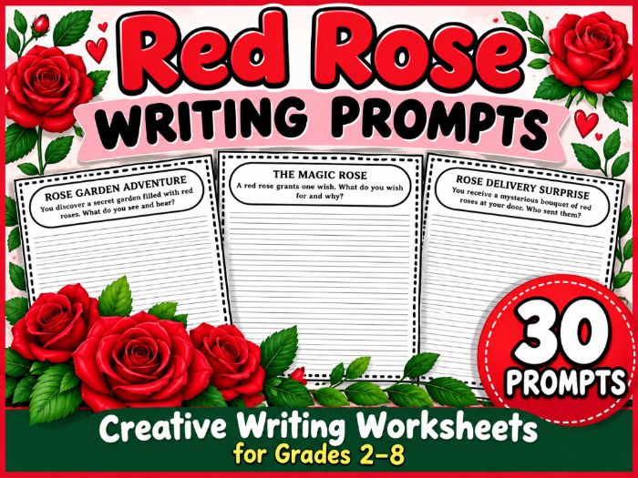 Red Rose Writing Prompts | 30 Creative Writing Worksheets for Grades 2–8