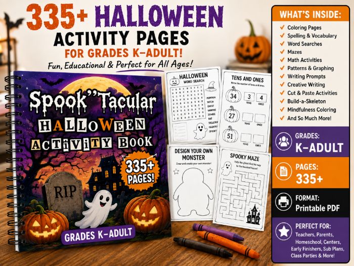 335+ Halloween Activity Pages & Coloring Mega Pack | Kindergarten–Adult | Halloween Activities,