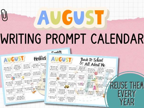 August Writing Prompt Calendar – Daily Journal Prompts (ESL/EAL | Morning Work | Primary KS1 KS2)
