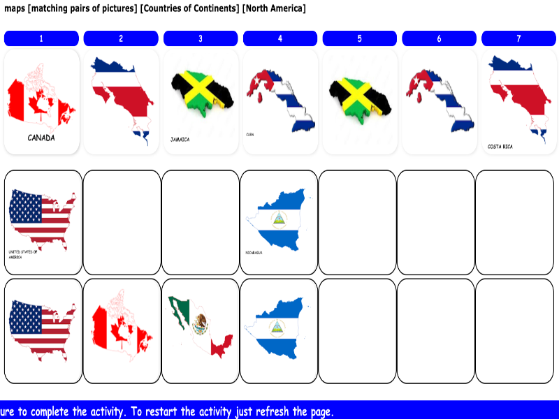 maps [matching pairs of pictures] [countries to Continents] [North America]