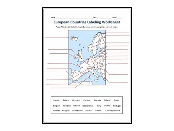 European Countries Labeling Worksheet - Geography