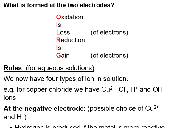Electrolysis Guide Higher (products formed for aqueous solutions)