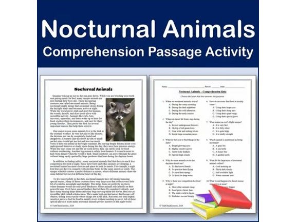 Nocturnal Animals - Reading Comp Passage & Activity | Editable