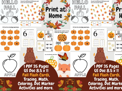 Fall  Math Activities, Literacy Worksheets