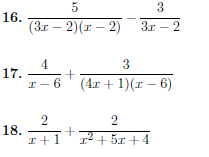 Six worksheets on adding and subtracting algebraic fractions (with ...