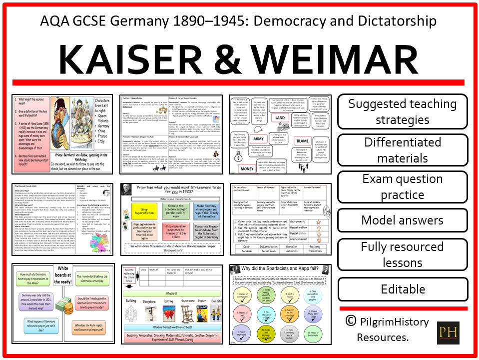 AQA GCSE Germany 1890 -1945: Democracy and Dictatorship - Kaiser to Weimar Golden Age Lessons & Resources Bundle