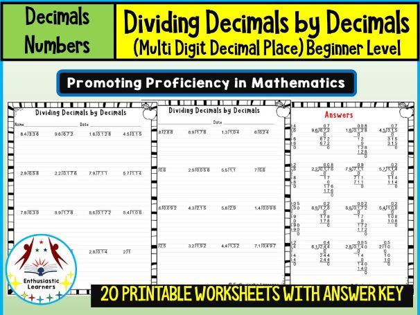 Multi-Digit Decimal Division – Beginner Level Worksheets Math Problems