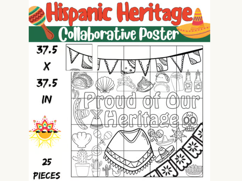 Proud of Our Heritage: Hispanic Heritage Month Collaborative Coloring Poster