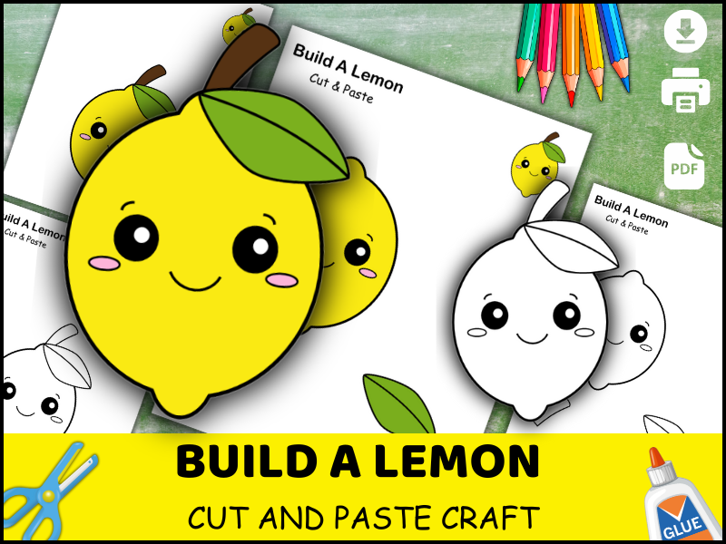 Lemon Craft for Kids | Printable Cut and Glue Activity | Fruit Coloring Worksheet PDF
