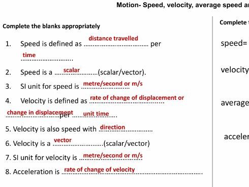 Speed, Velocity, Average speed, Acceleration- a review