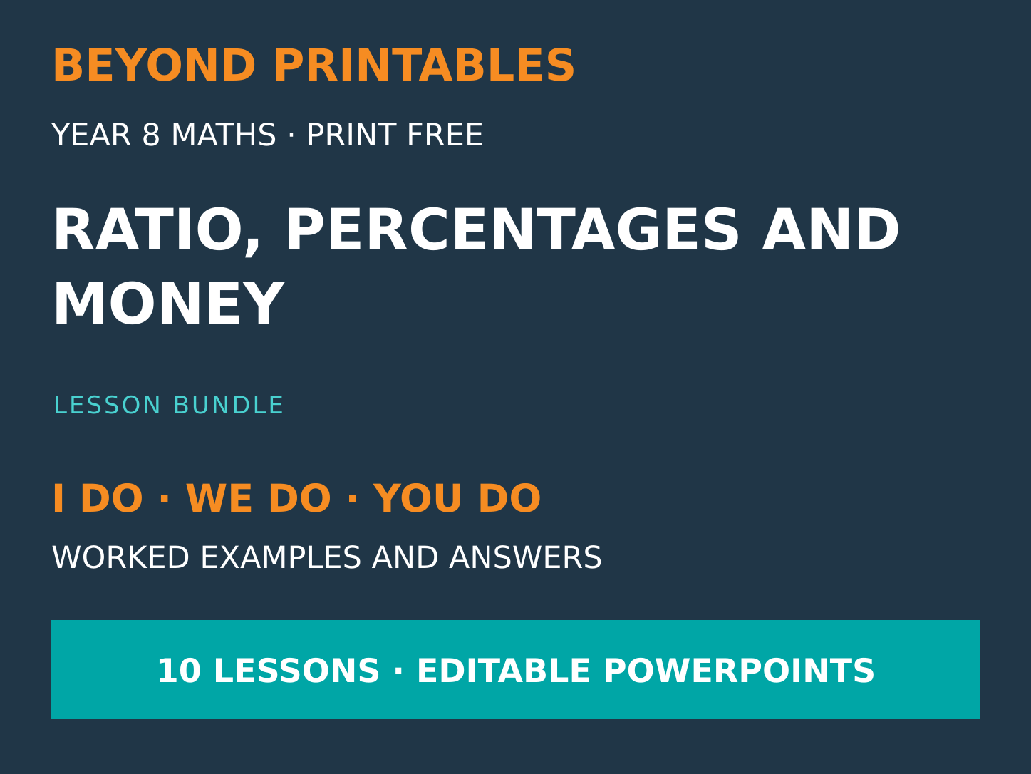 Ratio, Percentages and Money Bundle | I Do, We Do, You Do | Year 8 Maths | Print Free