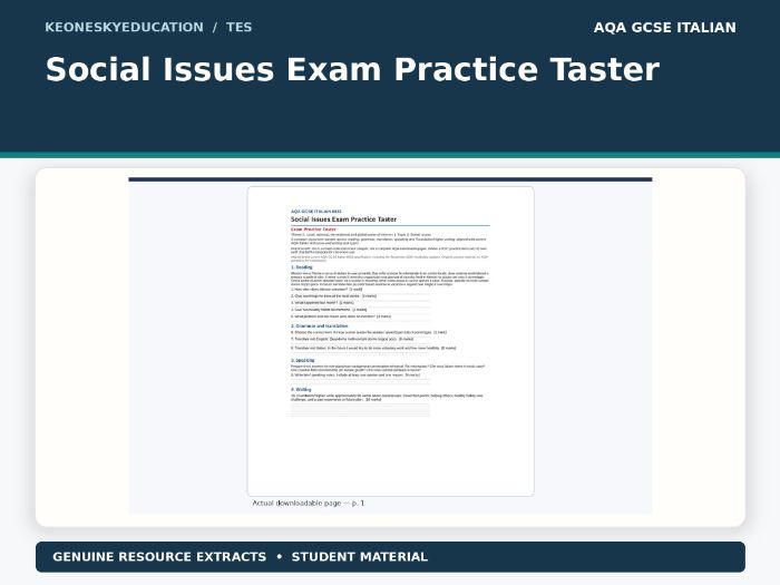 AQA GCSE Italian – Social Issues Exam Practice Taster