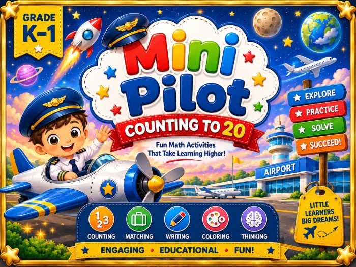 Mini Pilot Counting to 20 Worksheets | Number Recognition & Counting Activities | Kindergarten–1st