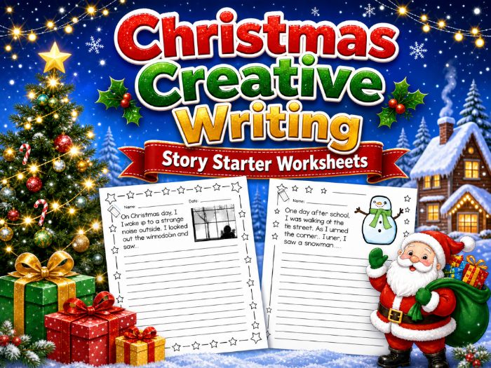 KS1/KS2 Literacy: Christmas Creative writing story starter worksheets