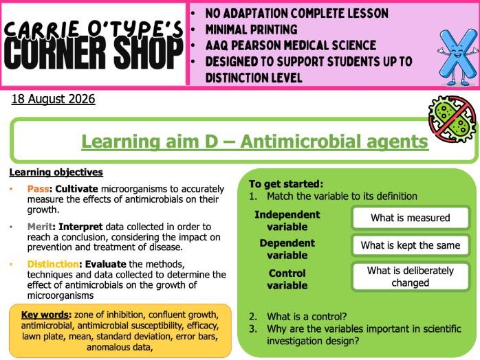 Unit 3D - Antimicrobial Agents - AAQ Pearson Medical Science