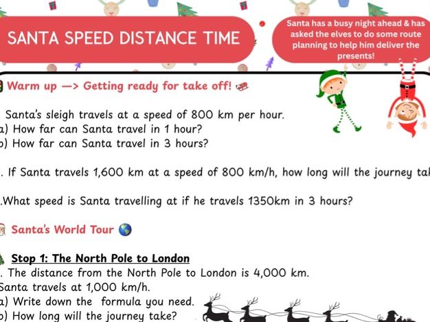 KS3 Christmas Speed, Distance & Time Worksheet – Santa’s World Tour