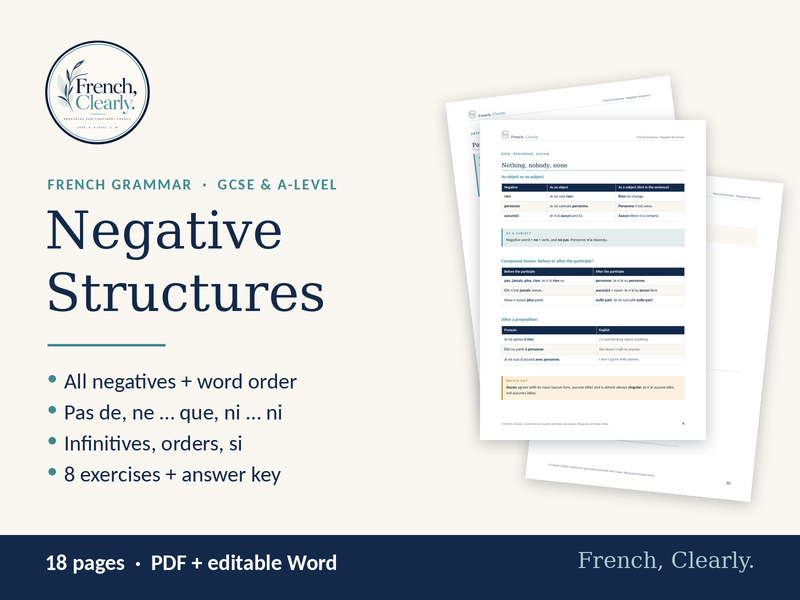 French Negatives – Ne Pas, Jamais, Rien, Personne, Que: Rules & Exercises (GCSE & A-level)