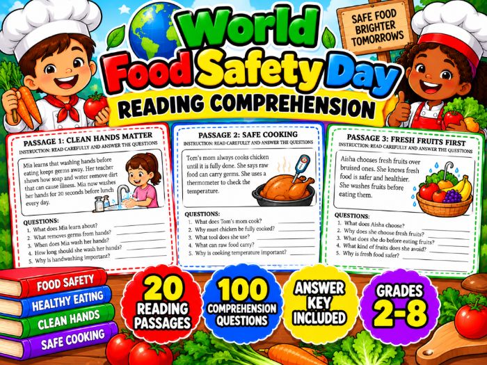 World Food Safety Day Reading Comprehension | 20 Passages with Answer Key