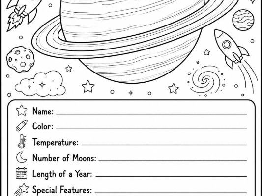 Planet Saturn Colouring Worksheet- Solar System