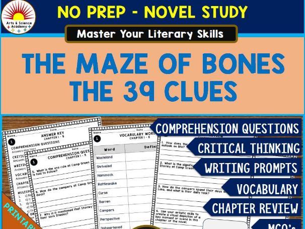 THE MAZE OF BONES THE 39 CLUES Novel Study Comprehension, Critical Thinking, Vocab, MCQs, True or Fa
