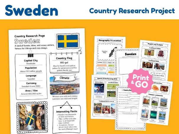 Sweden Country Study Worksheets | 14 Pages