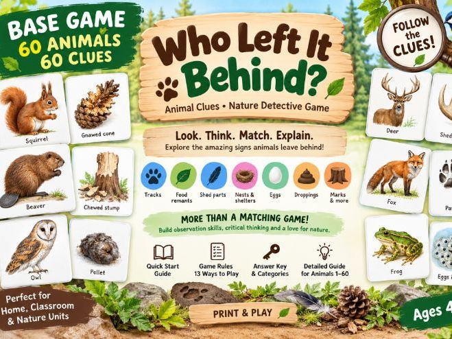 Animal Tracks & Signs Nature Detective Game — 60 Printable Animal