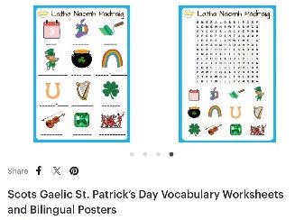 Scots Gaelic St. Patrick’s Day Vocabulary Worksheets and Bilingual Posters