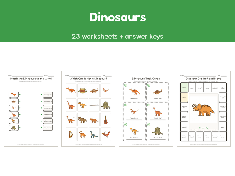 Dinosaurs | 23 No-Prep Worksheets + Answer Keys | Ages 5-7
