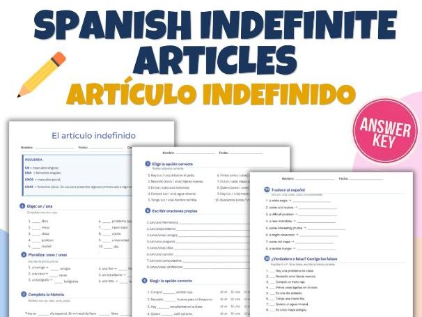 Spanish 1 Worksheets -  Indefinite Articles in Spanish A1 - A2