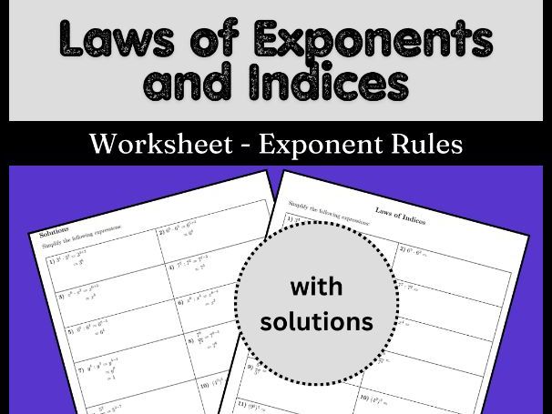 Laws of Exponents and Indices Worksheet - Exponent Rules