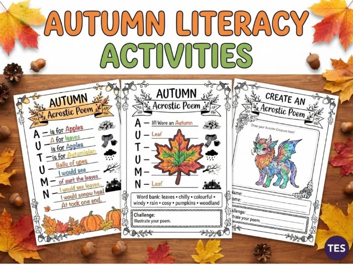 Autumn Literacy Poetry Activities | Fall Acrostic Poems & Word Worksheets