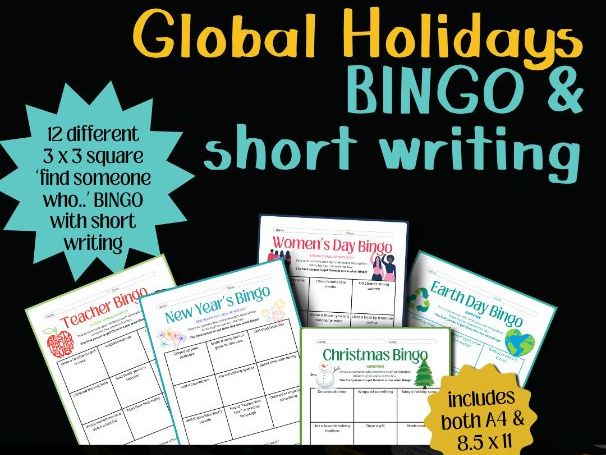 Global Holidays Bingo & Writing Pack – 12 Find Someone Who