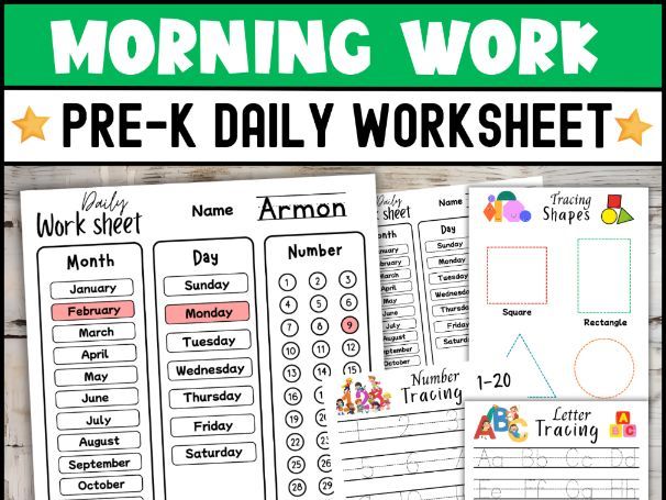Pre K Daily Worksheet Packet Morning Work Activities For Preschool Printable
