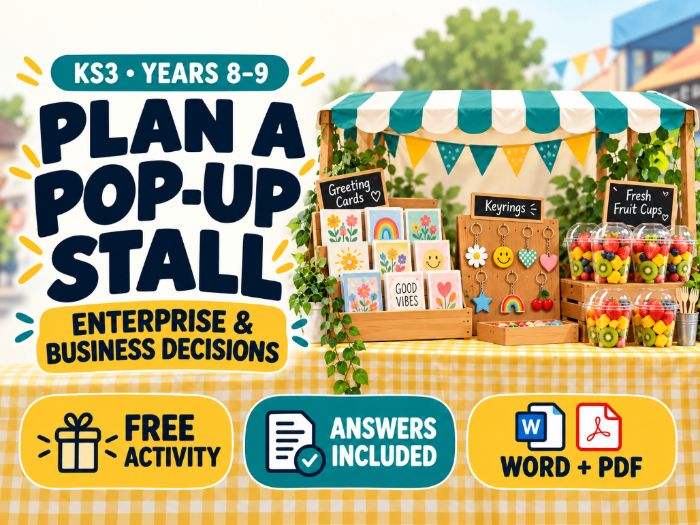 FREE KS3 Enterprise Worksheet: Plan a Pop-Up Stall with Answers