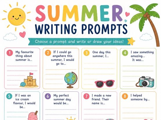 KS1 Summer Writing Prompts | Summer Holiday Home Learning | Creative Writing Worksheets |