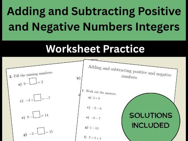 Adding and Subtracting Positive and Negative Numbers Integers Worksheet Practice