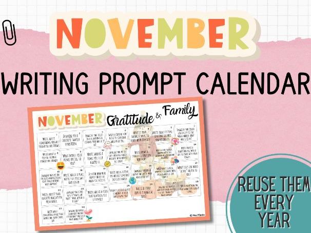 November Writing Prompt Calendar – Daily Journal Prompts (ESL/EAL | Morning Work | Primary KS1 KS2)