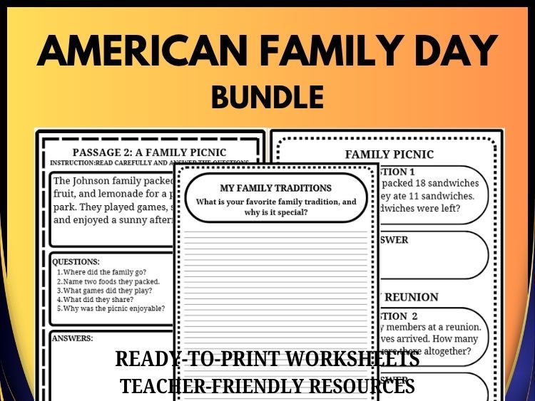 American Family Day Bundle | Reading, Writing & Math Activities
