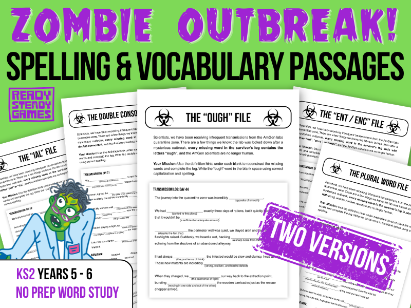 KS2 SPaG Cloze Passages | 2 Versions | Zombie Outbreak | Years 5-6