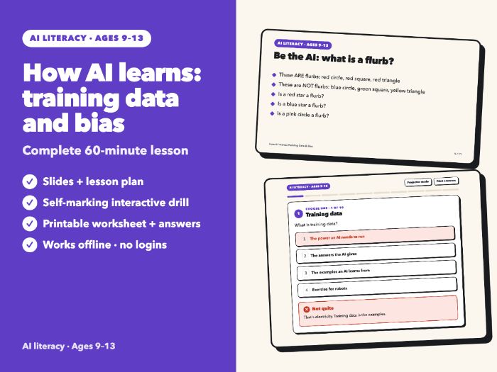 How AI Learns: Training Data & Bias Lesson | Unplugged Activity, Slides, Drill | KS2 KS3 Computing