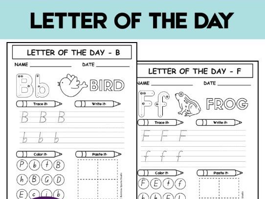 Letter of the Day A-Z Worksheets & Posters | Pre K & Kindergarten