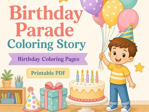 Birthday Parade Coloring Story | Birthday Coloring Pages | Printable PDF | Digital Download