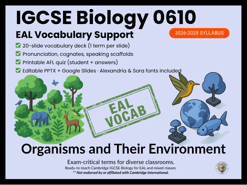 IGCSE Biology 0610 Organisms and Their Environment EAL Vocabulary Lesson