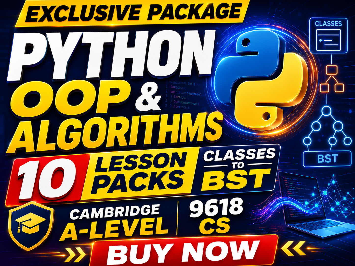 Python OOP & Algorithms Bundle | Cambridge A-Level 9618 CS | 10 Lesson Packs — Classes to BST