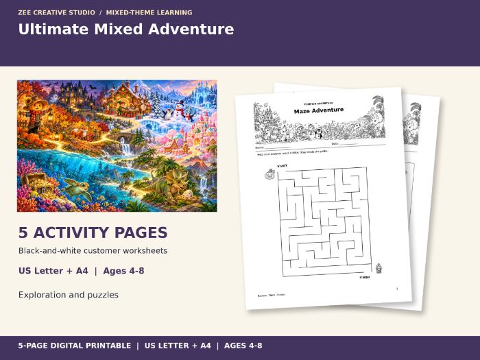 Mixed Theme Printable Activities 5 Pages