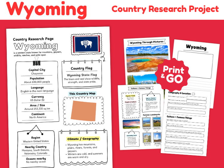 Wyoming State Research Project | US Geography & State Study Worksheets